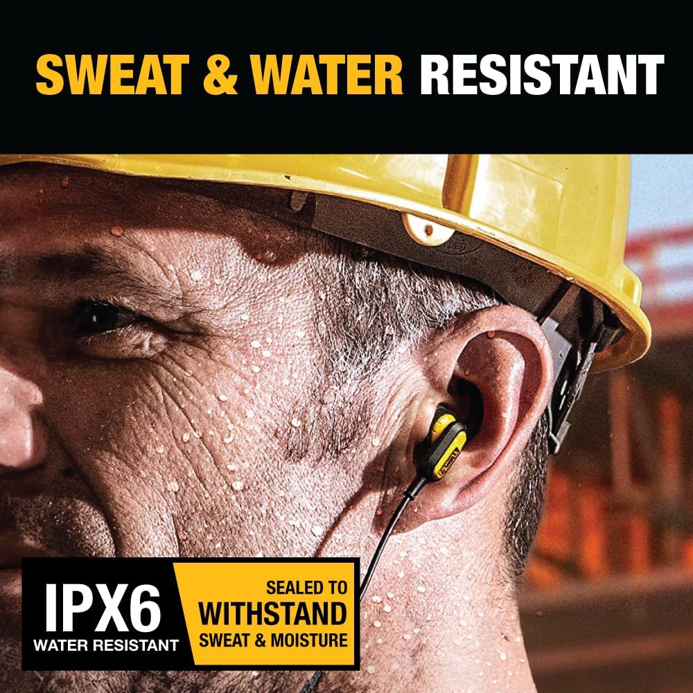 DEWALT Heavy Duty Neckband Bluetooth 5.2 Earbuds – 20H Runtime, IP56, with Mic