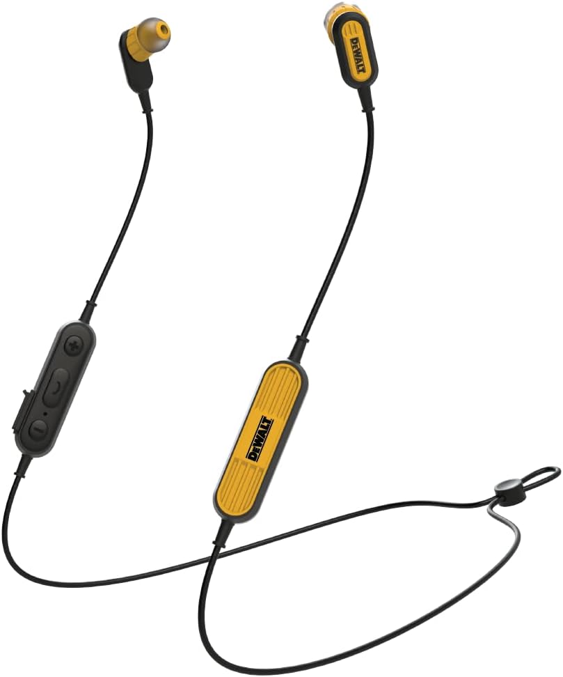DEWALT Heavy Duty Neckband Bluetooth 5.2 Earbuds – 20H Runtime, IP56, with Mic