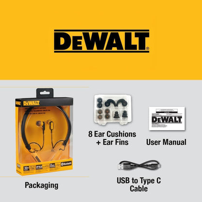 DEWALT Bluetooth Neckband Headphones – 30H Wireless Jobsite Earbuds