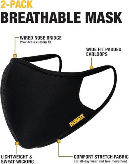 DEWALT Breathable Cooling Face Masks – 2-Pack with Adjustable Fit & Neckstrap