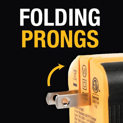 DEWALT Heavy Duty NeverBlock Dual USB Wall Charger – 12W Angled Plug, Compact 2-Port Adapter