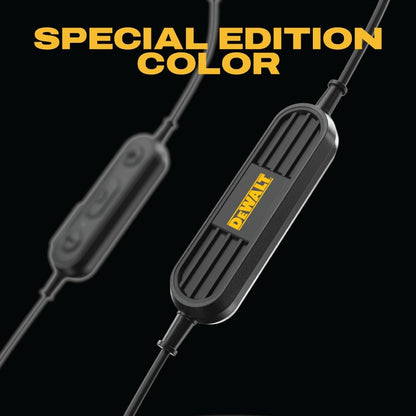 DEWALT Heavy Duty Neckband Bluetooth 5.2 Earbuds – 20H Runtime, IP56, with Mic, Limited Black Edition