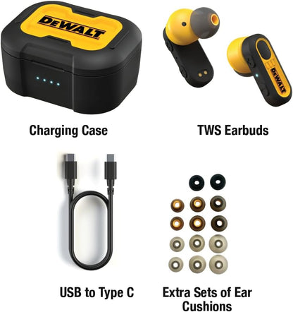 DEWALT Heavy Duty True Wireless Earbuds, 30+ Hr Battery, Jobsite Ready