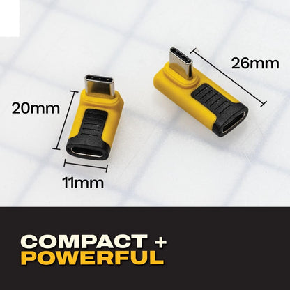 DEWALT 240W 90° USB-C Adapter (2 Styles) – Right Angle USB-C Male to Female Connector, 8K Video, 40Gbps Data, PD Fast Charging, Durable Jobsite Design