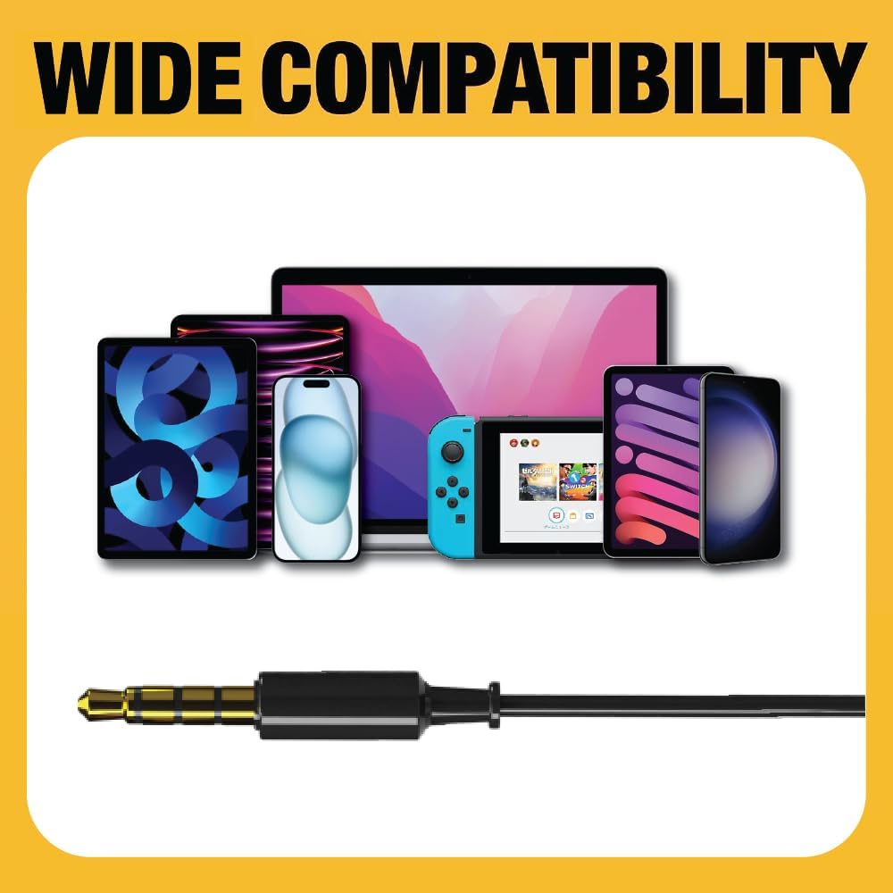 DEWALT Heavy Duty 3.5mm Wired Earphones w/Microphone – Jobsite Water-Resistant Earbuds