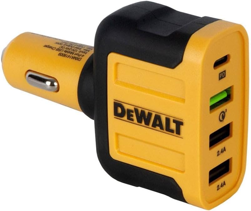 DEWALT Heavy Duty 4-Port USB-C Car Charger – 60W PD Multiport Adapter