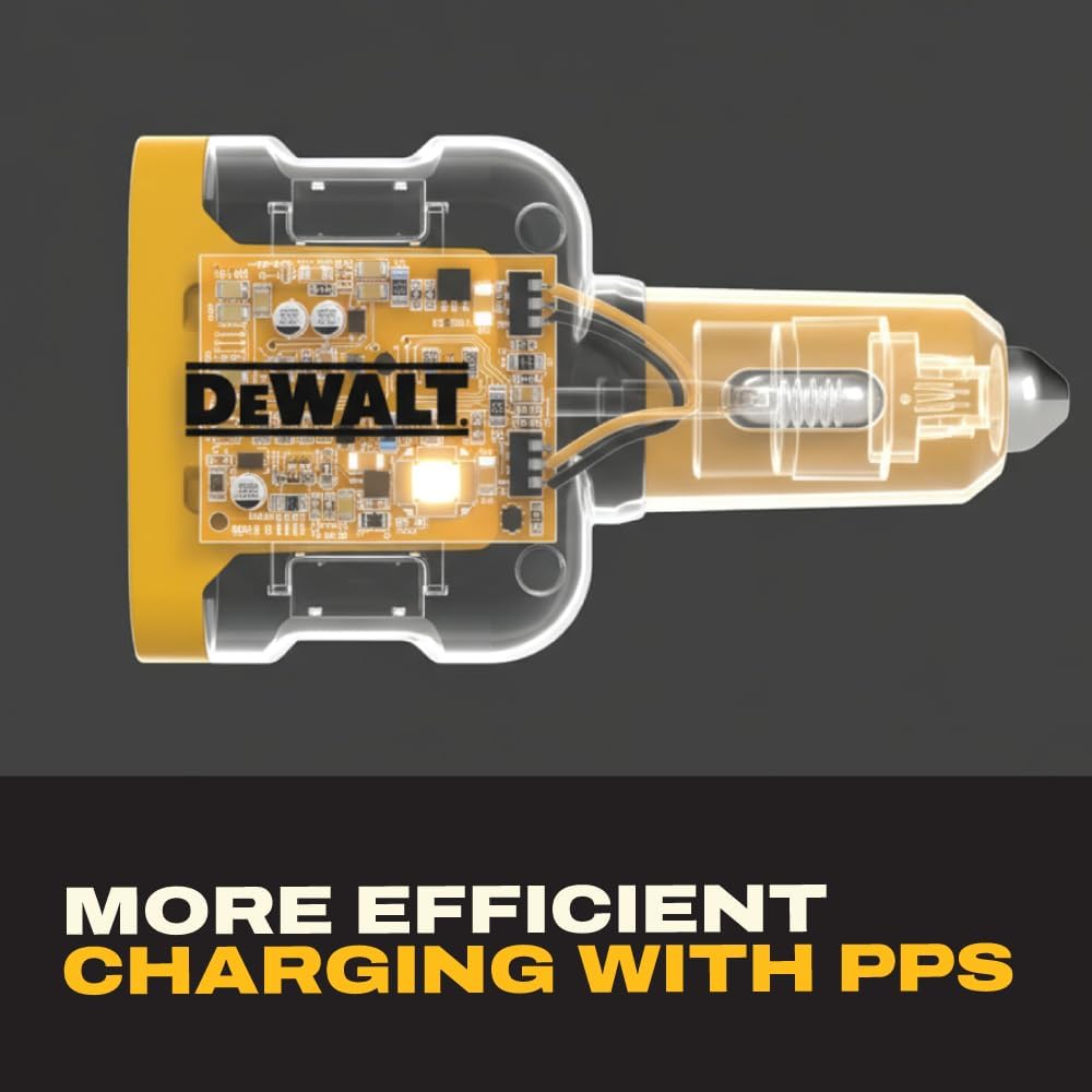 DEWALT 65W 3-Port Car Charger – Dual USB-C + USB-A Fast Charging Adapter