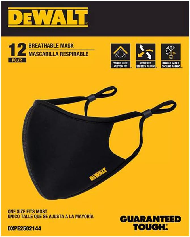 DEWALT Breathable Cooling Face Masks – 2-Pack with Adjustable Fit & Neckstrap