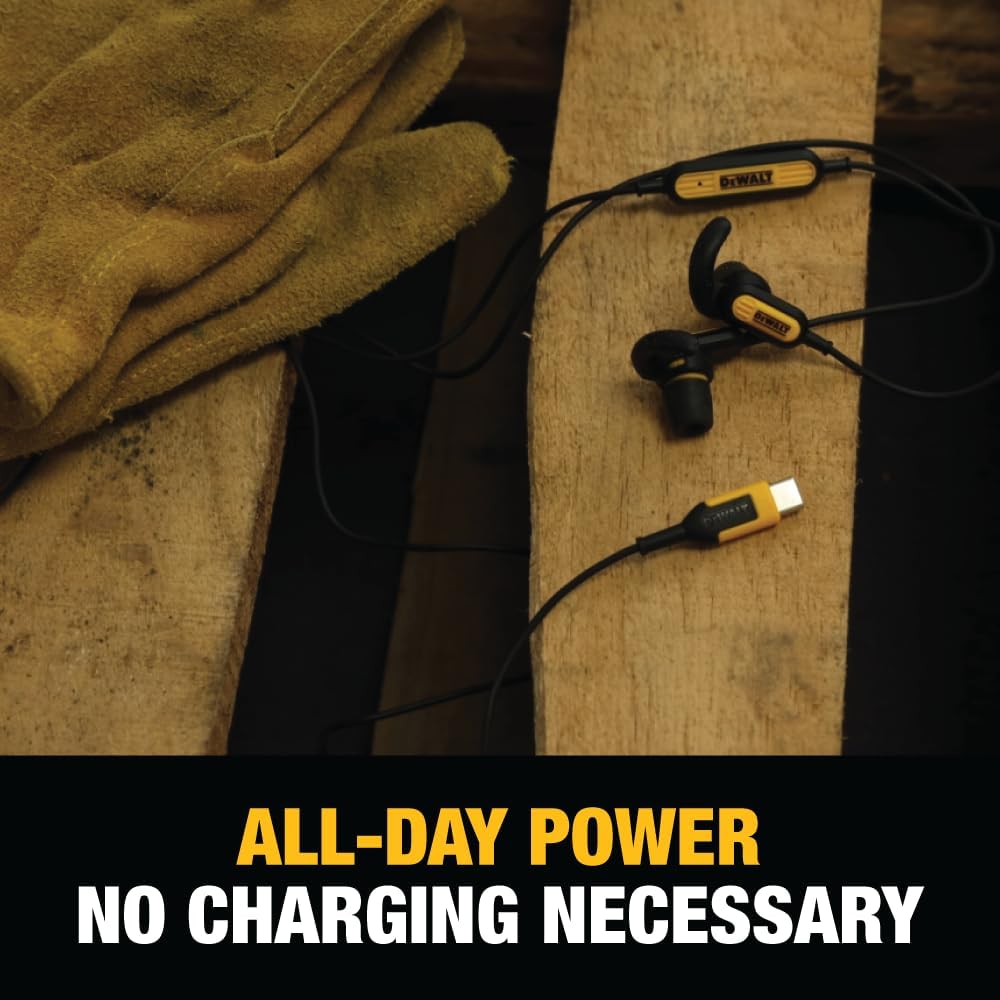 DEWALT Heavy Duty USB-C Wired Earphones – Jobsite Headphones w/Mic