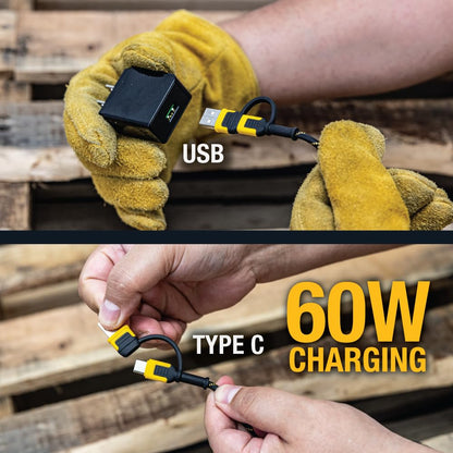 DEWALT Heavy-Duty 4-in-1 Charging Cable – 6ft Fast Charger USB-C, Micro USB & iPhone