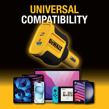 DEWALT 49.5W Dual USB & USB-C Car Charger – Simultaneous Fast Charging