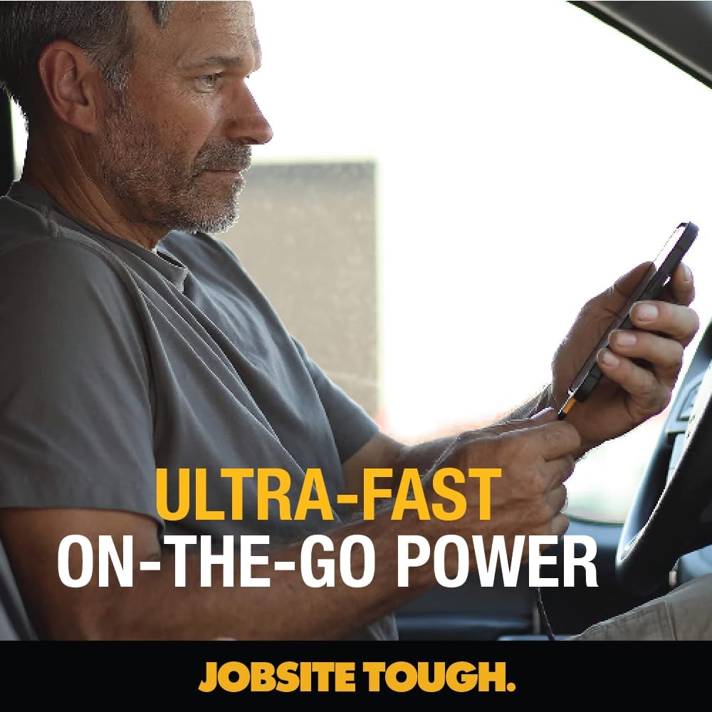 DEWALT 49.5W Dual USB & USB-C Car Charger – Simultaneous Fast Charging