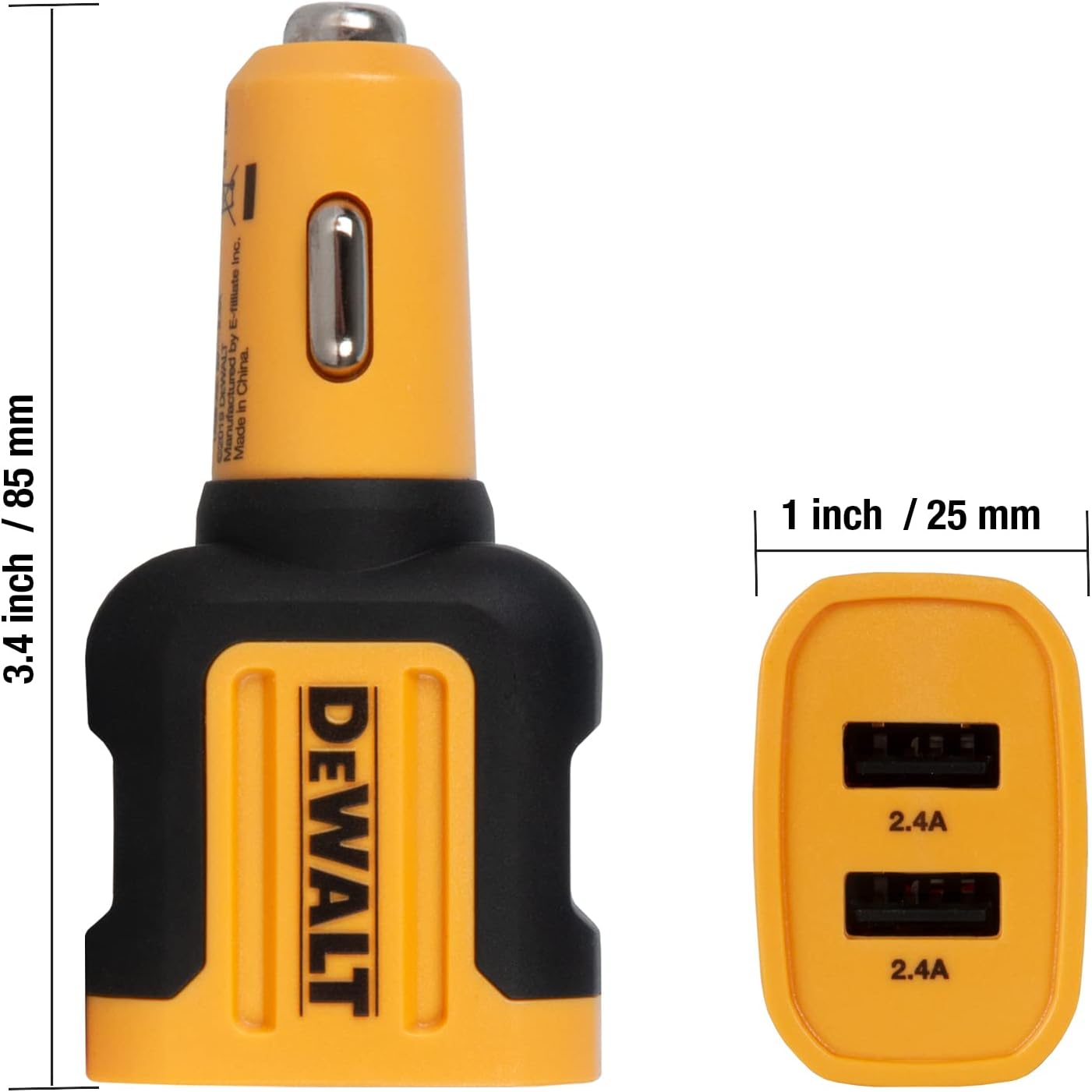 DEWALT Heavy Duty 24W USB Car Charger – Fast Dual-Port Adapter