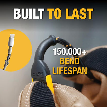 DEWALT Heavy Duty Lightning to USB-A Cable – Reinforced Braided iPhone Charger Cord