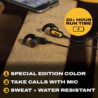 DEWALT Heavy Duty Neckband Bluetooth 5.2 Earbuds – 20H Runtime, IP56, with Mic, Limited Black Edition