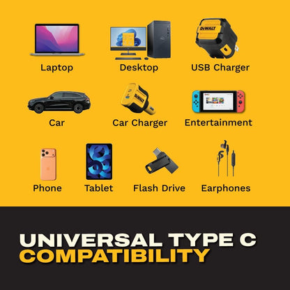DEWALT 240W 90° USB-C Adapter (2 Styles) – Right Angle USB-C Male to Female Connector, 8K Video, 40Gbps Data, PD Fast Charging, Durable Jobsite Design