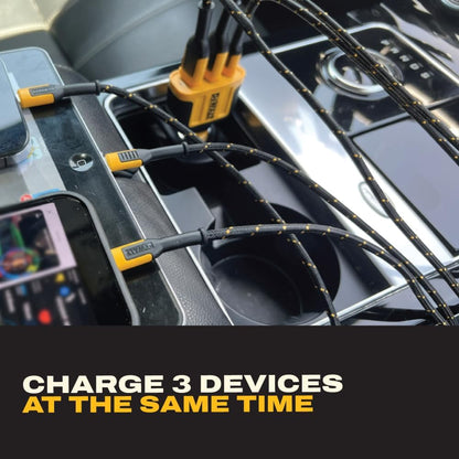 DEWALT 65W 3-Port Car Charger – Dual USB-C + USB-A Fast Charging Adapter
