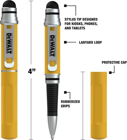 DEWALT Heavy Duty 3-in-1 Stylus Pen – Mini Pocket EDC Pen with Touchscreen Tip, Keypad Tip & Ballpoint, Extra Ink Cartridge