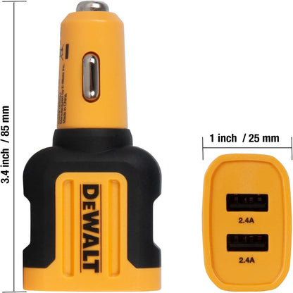 DEWALT Heavy Duty 24W USB Car Charger – Fast Dual-Port Adapter