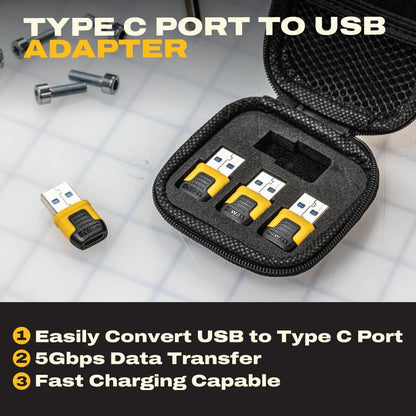 DEWALT USB-C to USB-A Adapter 4-Pack – Fast Charging & 5Gbps Data Converter