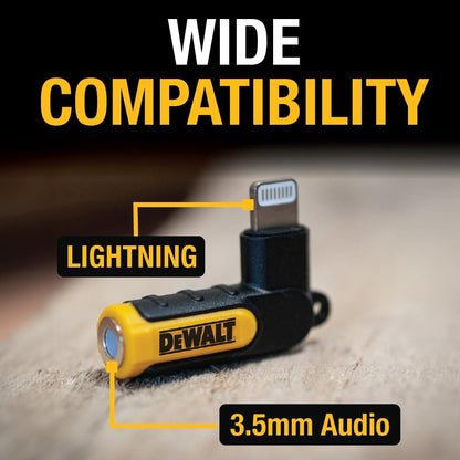 DEWALT Heavy Duty 3.5mm to Lightning Adapter – 90° L Connector, iPhone Audio Jack Converter