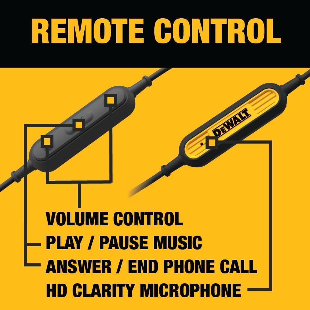 DEWALT Heavy Duty Lightning Earphones (IPX6) – Wired, Jobsite-Safe for iPhone 14 & Older