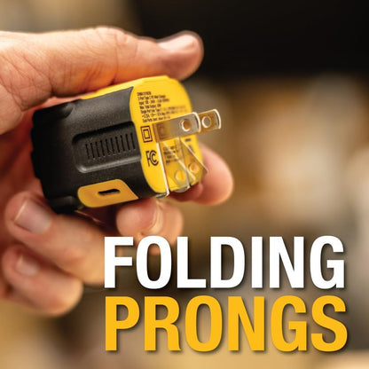 DEWALT NeverBlock 20W Dual USB-C Charger – Angled, Foldable Plug