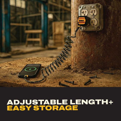 DEWALT Magnetic USB-C Cable 6ft – 60W PD Fast Charging Cord with USB-A Adapter