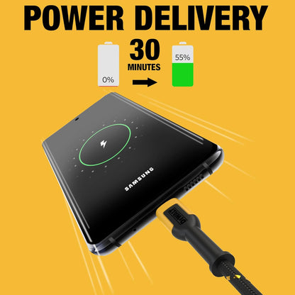 DEWALT Heavy Duty USB-C to USB-C Short Cable (2-Pack, 6in) – 60W PD Fast Charging Cord