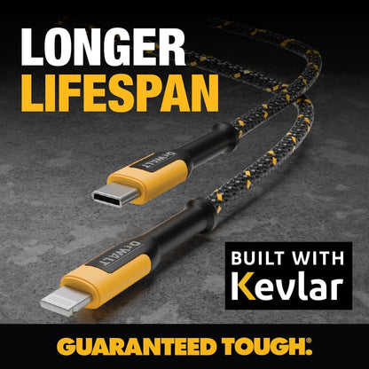 DEWALT Heavy Duty USB-C to Lightning Cables (2-Pack, 4ft) – Fast Charging, MFi Certified