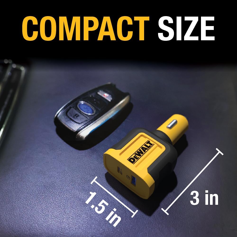 DEWALT 49.5W Dual USB & USB-C Car Charger – Simultaneous Fast Charging