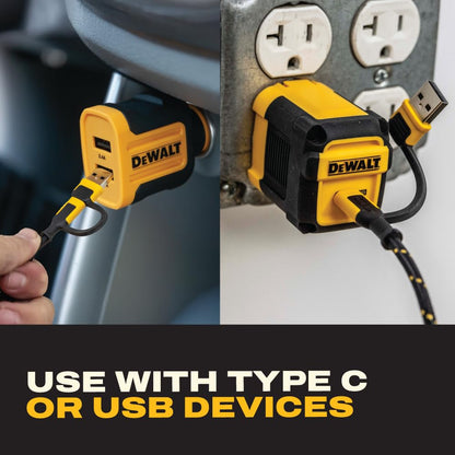 DEWALT Magnetic USB-C Cable 6ft – 60W PD Fast Charging Cord with USB-A Adapter