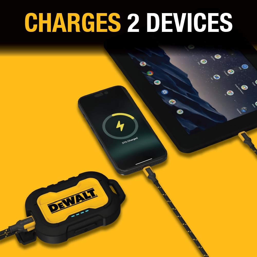 DEWALT Heavy Duty 10,000mAh Portable Power Bank – USB-C Fast Charging Battery Pack