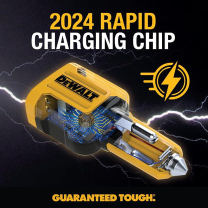 DEWALT 49.5W Dual USB & USB-C Car Charger – Simultaneous Fast Charging