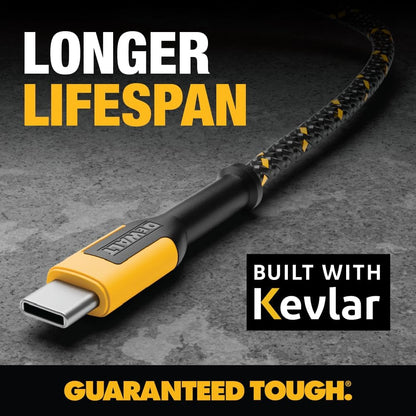 DEWALT Heavy Duty USB-C Cable 3-Pack (6ft) – 60W PD Fast Charging Type-C to Type-C for iPhone, MacBook, iPad & Samsung