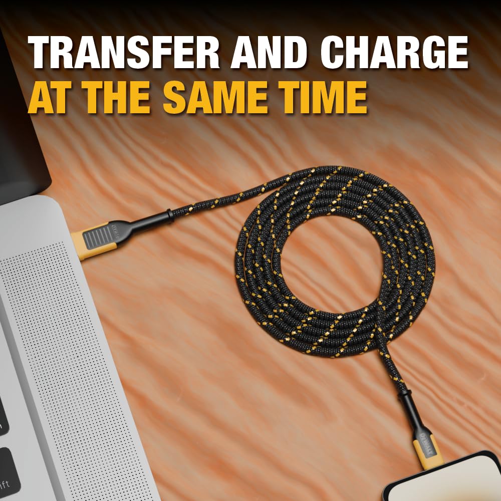DEWALT Heavy Duty Lightning to USB-A Cable – Reinforced Braided iPhone Charger Cord