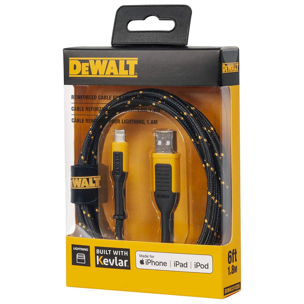 DEWALT Heavy Duty Lightning to USB-A Cable – Reinforced Braided iPhone Charger Cord