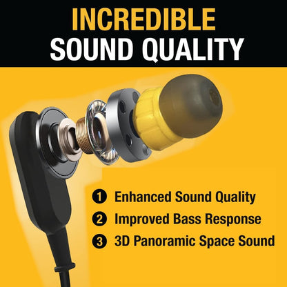 DEWALT Heavy Duty Neckband Bluetooth 5.2 Earbuds – 20H Runtime, IP56, with Mic, Limited Black Edition