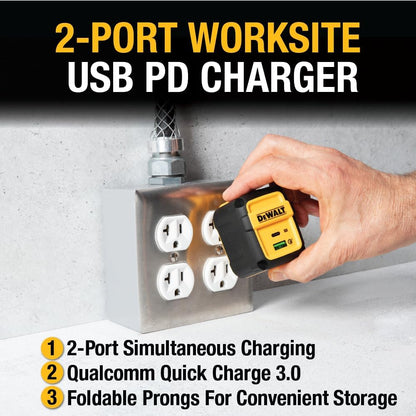 DEWALT Heavy Duty 49.5W Dual Port USB & USB-C Wall Charger – Compact Foldable Adapter