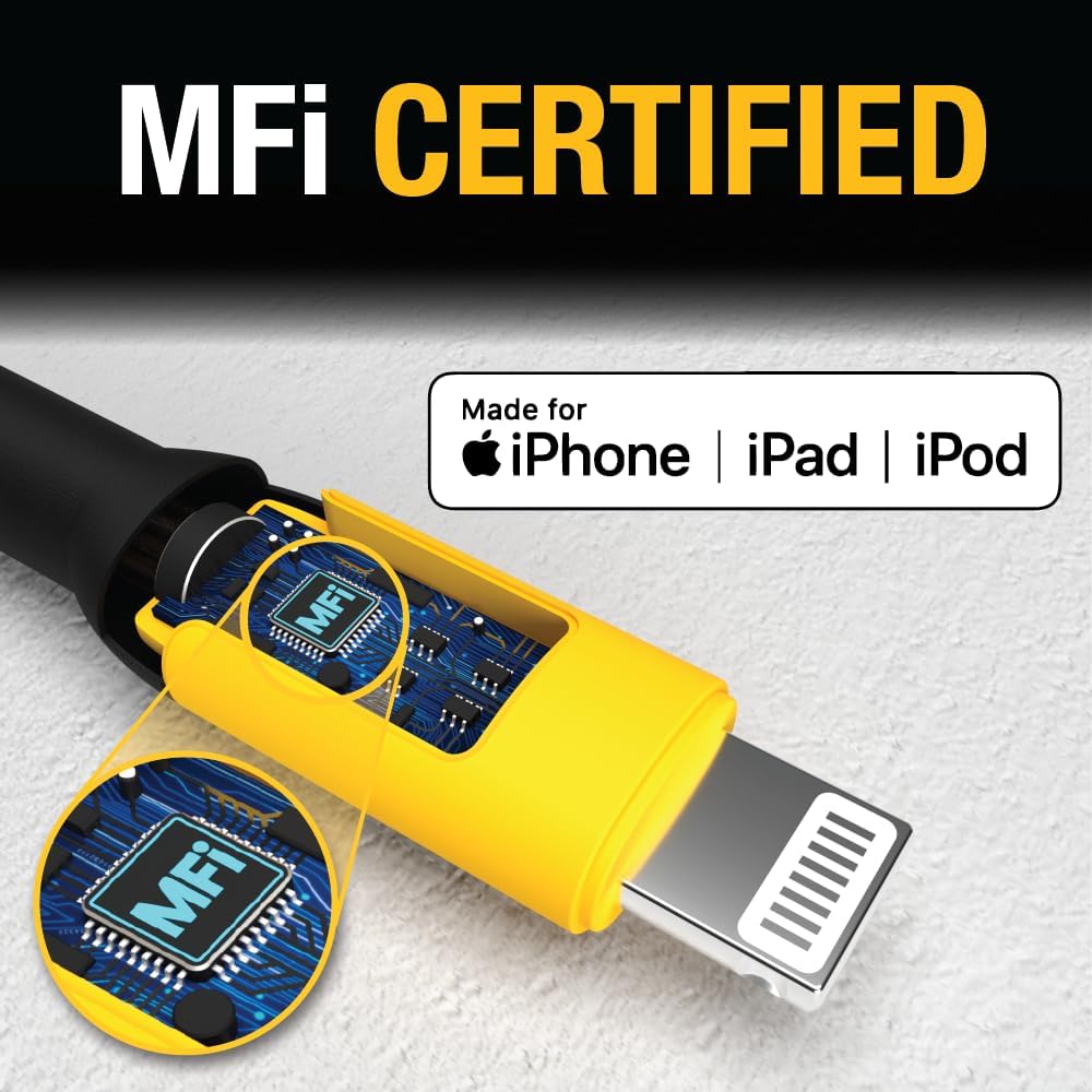 DEWALT Heavy Duty Lightning Earphones (IPX6) – Wired, Jobsite-Safe for iPhone 14 & Older