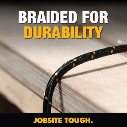 DEWALT Heavy Duty Lightning to USB-A Cable – Reinforced Braided iPhone Charger Cord