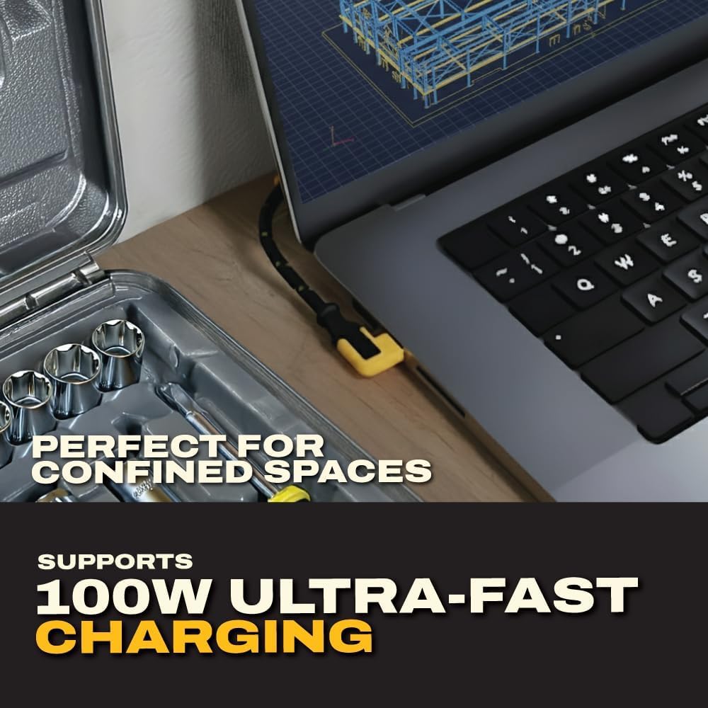 DEWALT 90° USB-C Extension Adapter Cable – 100W PD Right-Angle Type-C Extender