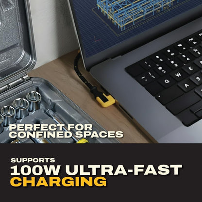 DEWALT 90° USB-C Extension Adapter Cable – 100W PD Right-Angle Type-C Extender