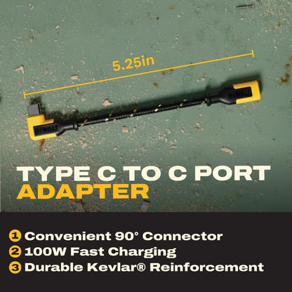 DEWALT 90° USB-C Extension Adapter Cable – 100W PD Right-Angle Type-C Extender