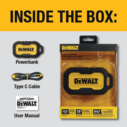 DEWALT Heavy Duty 10,000mAh Portable Power Bank – USB-C Fast Charging Battery Pack