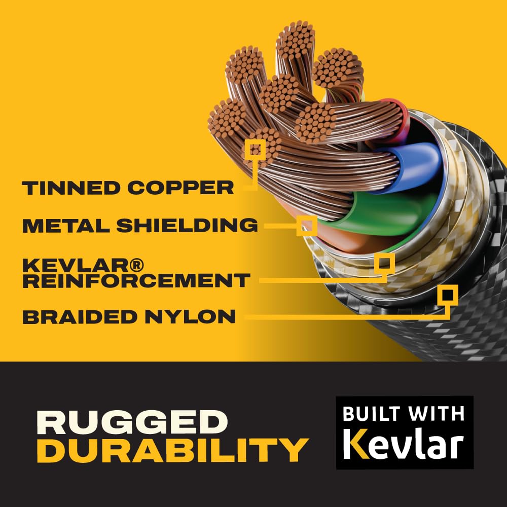 DEWALT Magnetic USB-C Cable 6ft – 60W PD Fast Charging Cord with USB-A Adapter