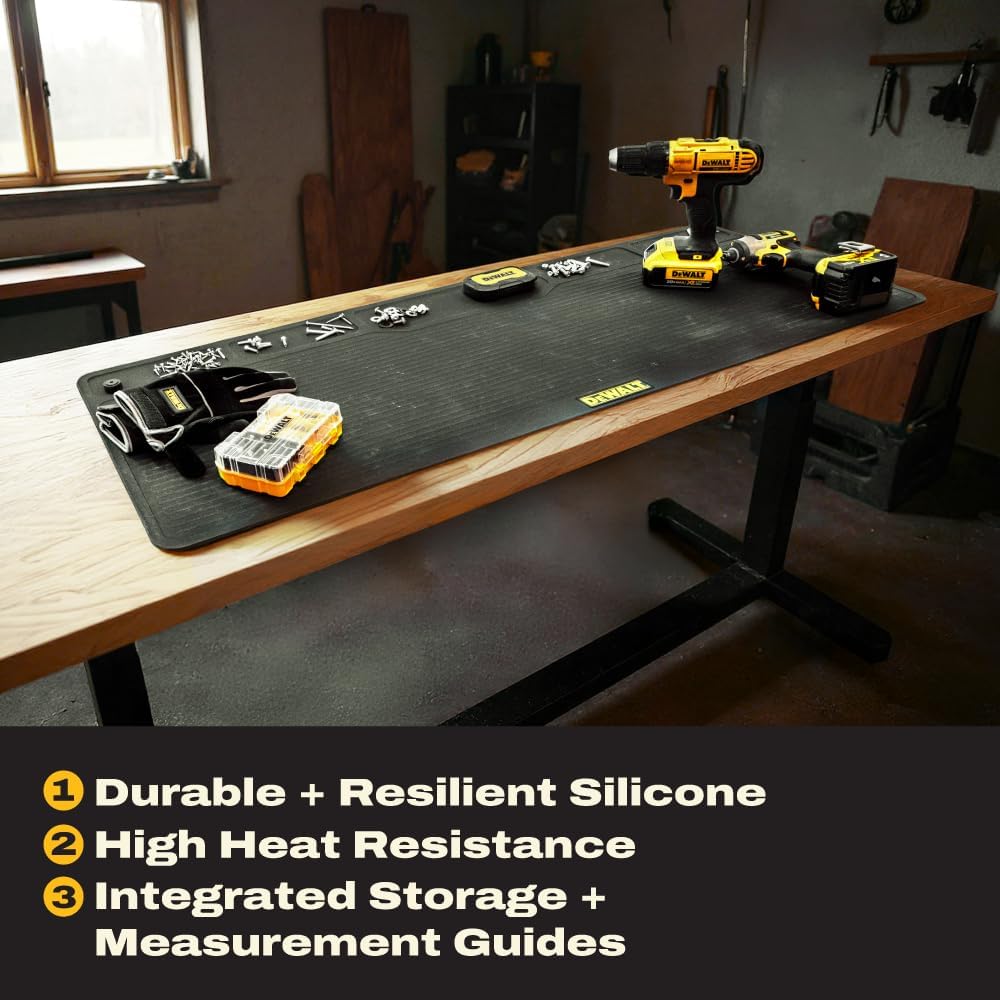 DEWALT Protective Workbench Mat 18x48 in, Heavy Duty Silicone Grip Surface