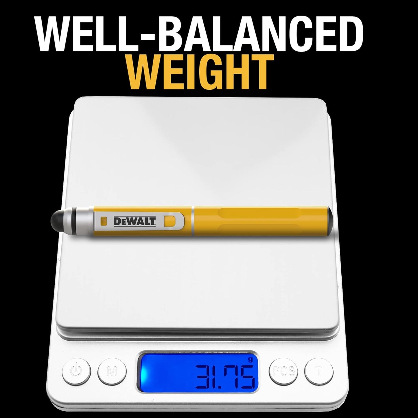 DEWALT Heavy Duty 3-in-1 Stylus Pen – Mini Pocket EDC Pen with Touchscreen Tip, Keypad Tip & Ballpoint, Extra Ink Cartridge