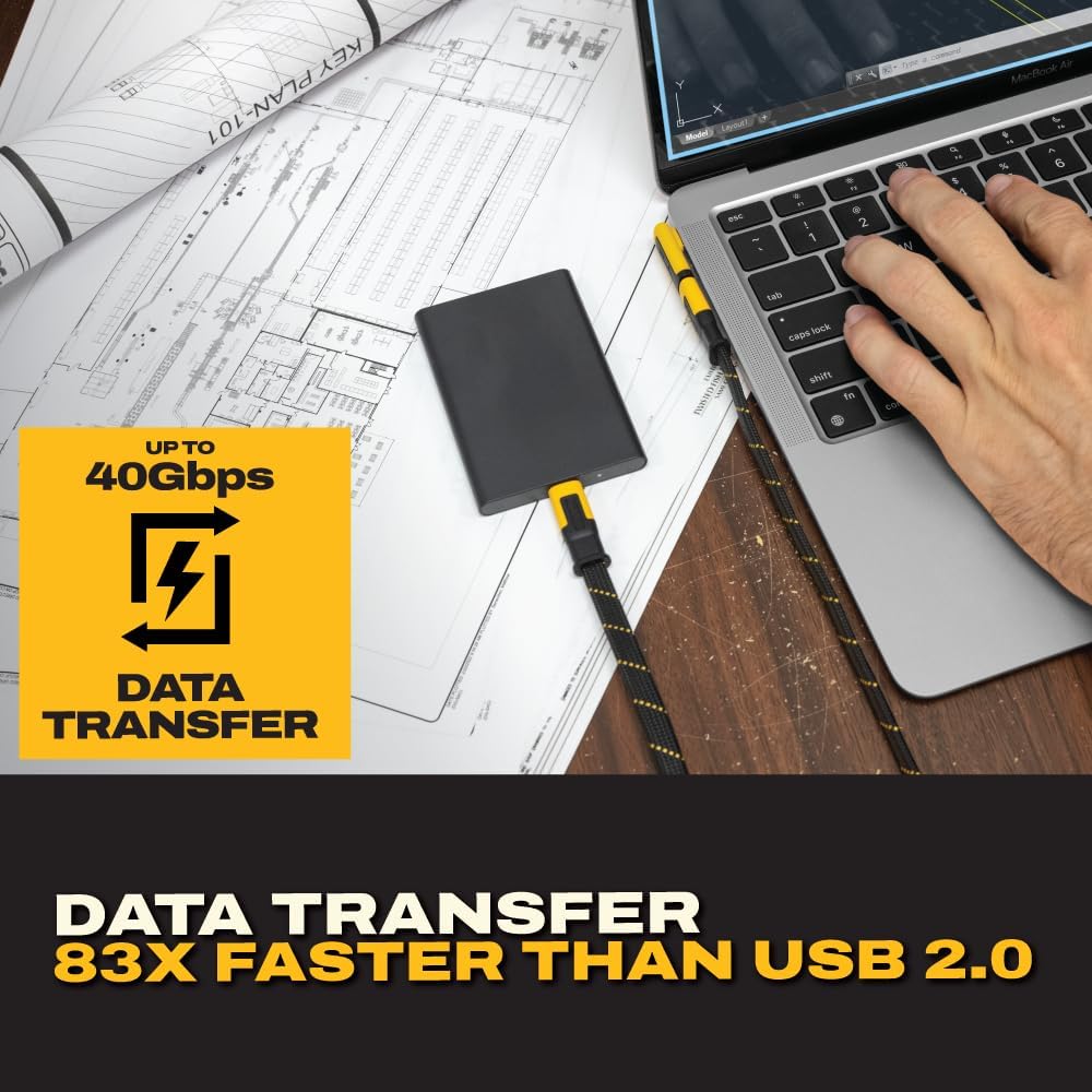 DEWALT 240W 90° USB-C Adapter (2 Styles) – Right Angle USB-C Male to Female Connector, 8K Video, 40Gbps Data, PD Fast Charging, Durable Jobsite Design