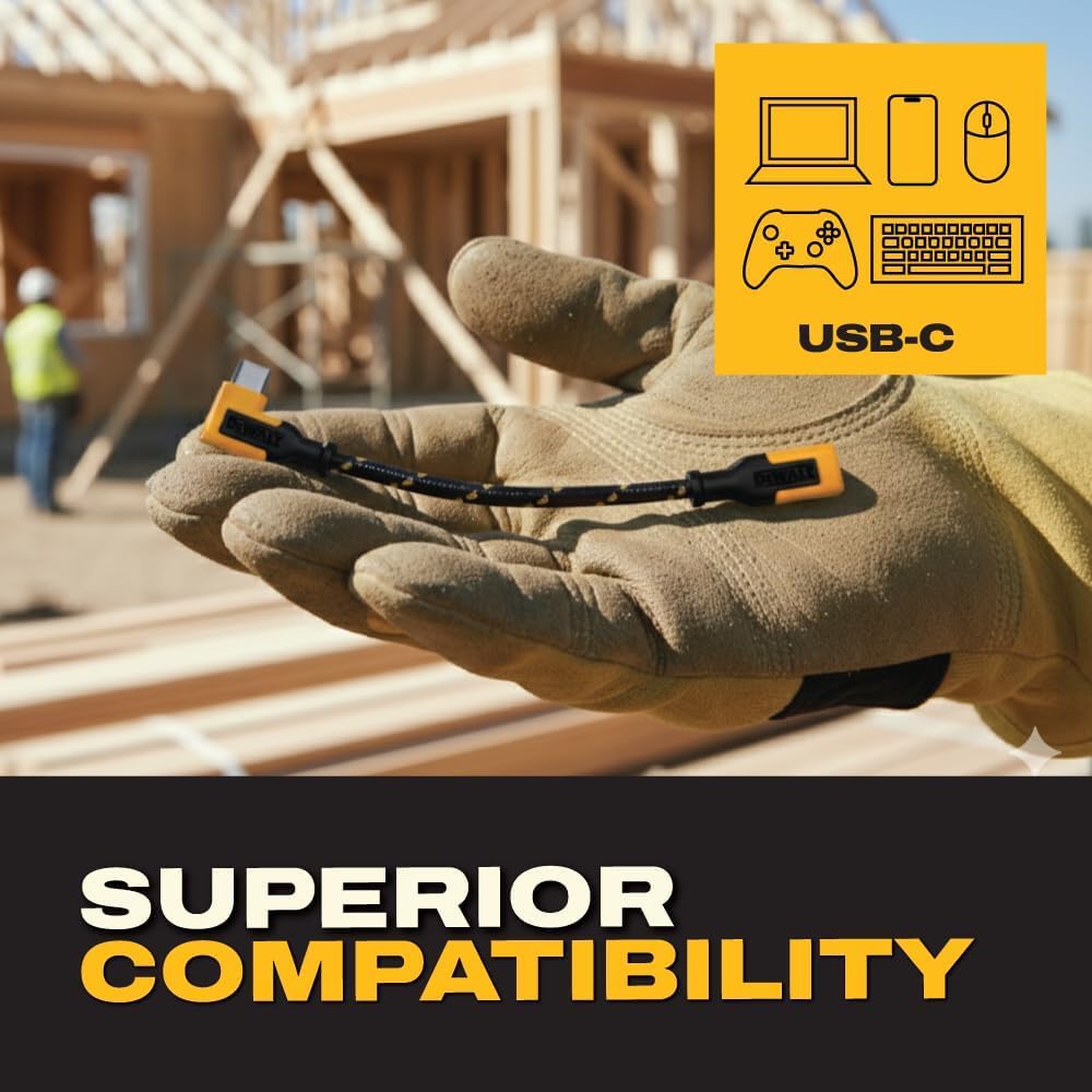 DEWALT 90° USB-C Extension Adapter Cable – 100W PD Right-Angle Type-C Extender